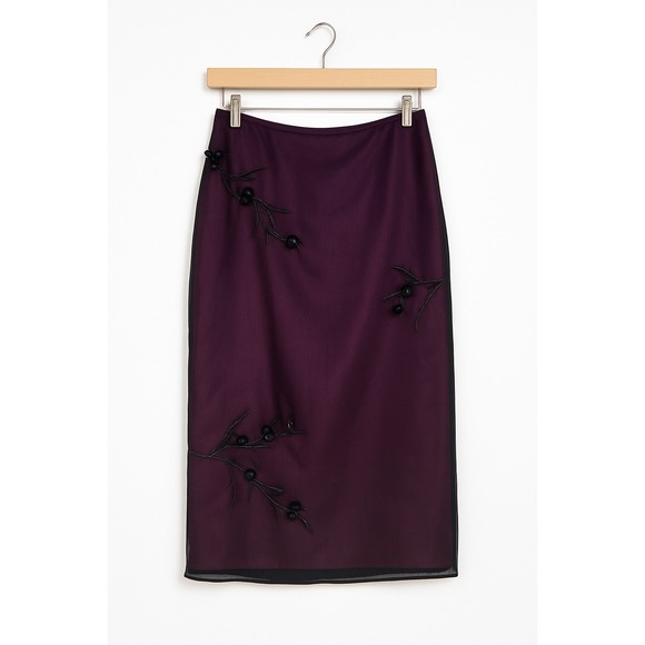 VTG Mixit Purple Sheer Overlay Skirt 14 Embroidered Floral Beaded